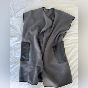 Saks wool gray and leather accent cape